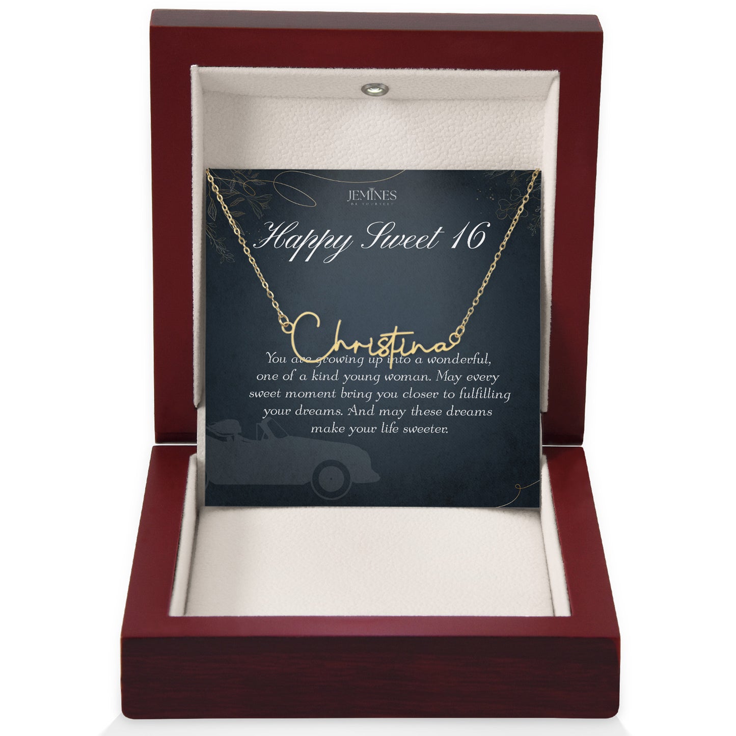 16th Birthday Custom Signature Name Gold Necklace