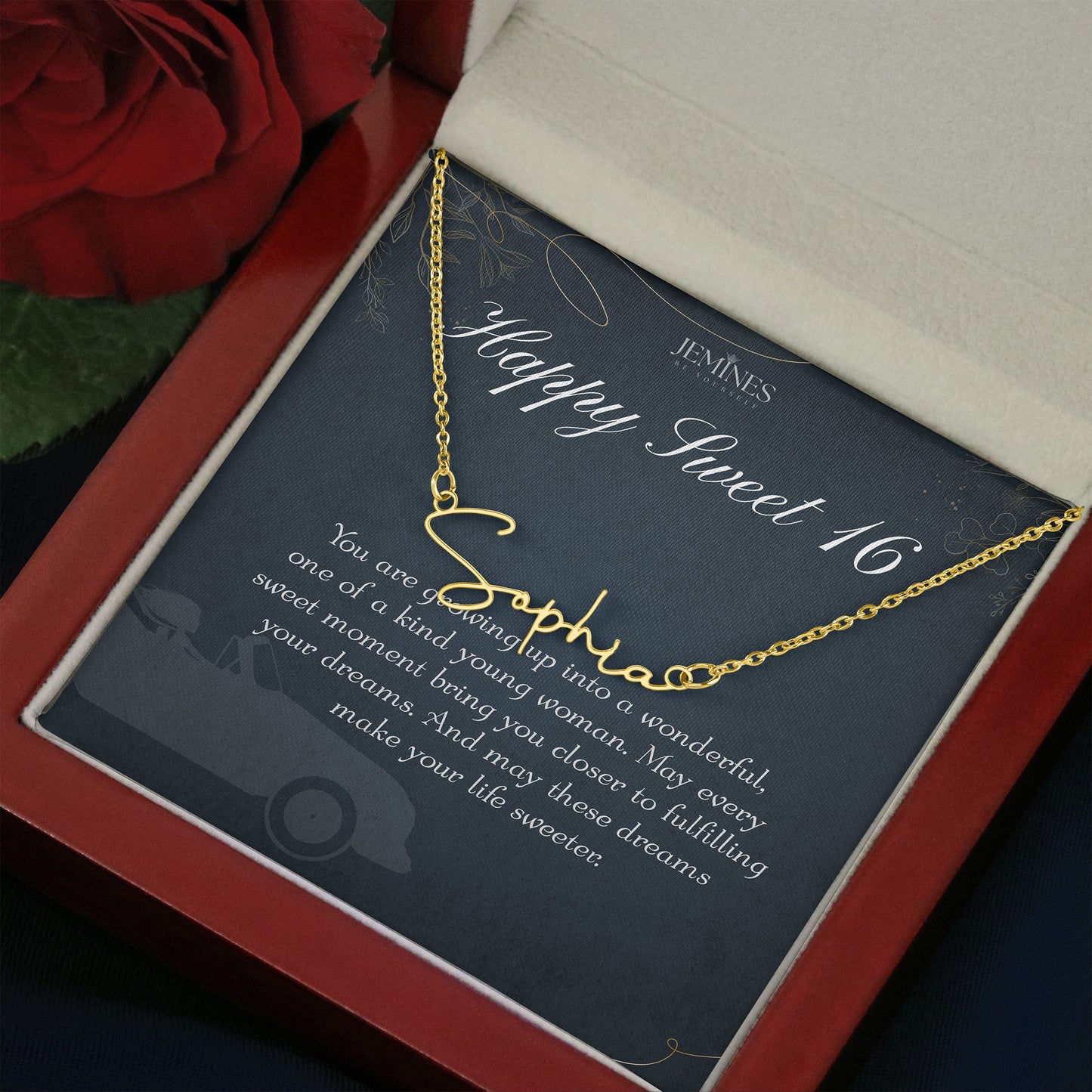 16th Birthday Custom Signature Name Gold Necklace