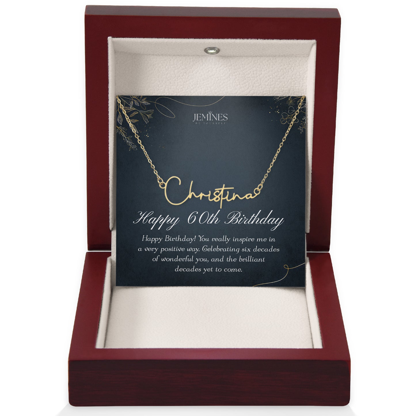 60th Birthday Custom Signature Name Gold Necklace