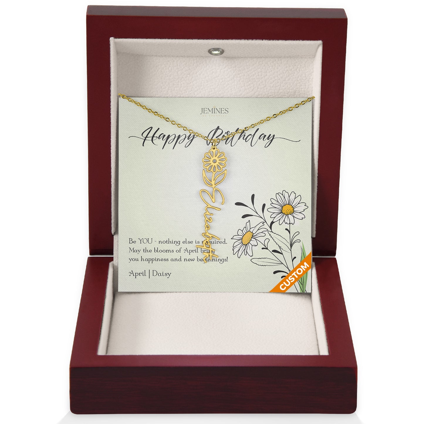 April Birth Flower Custom Gold Necklace