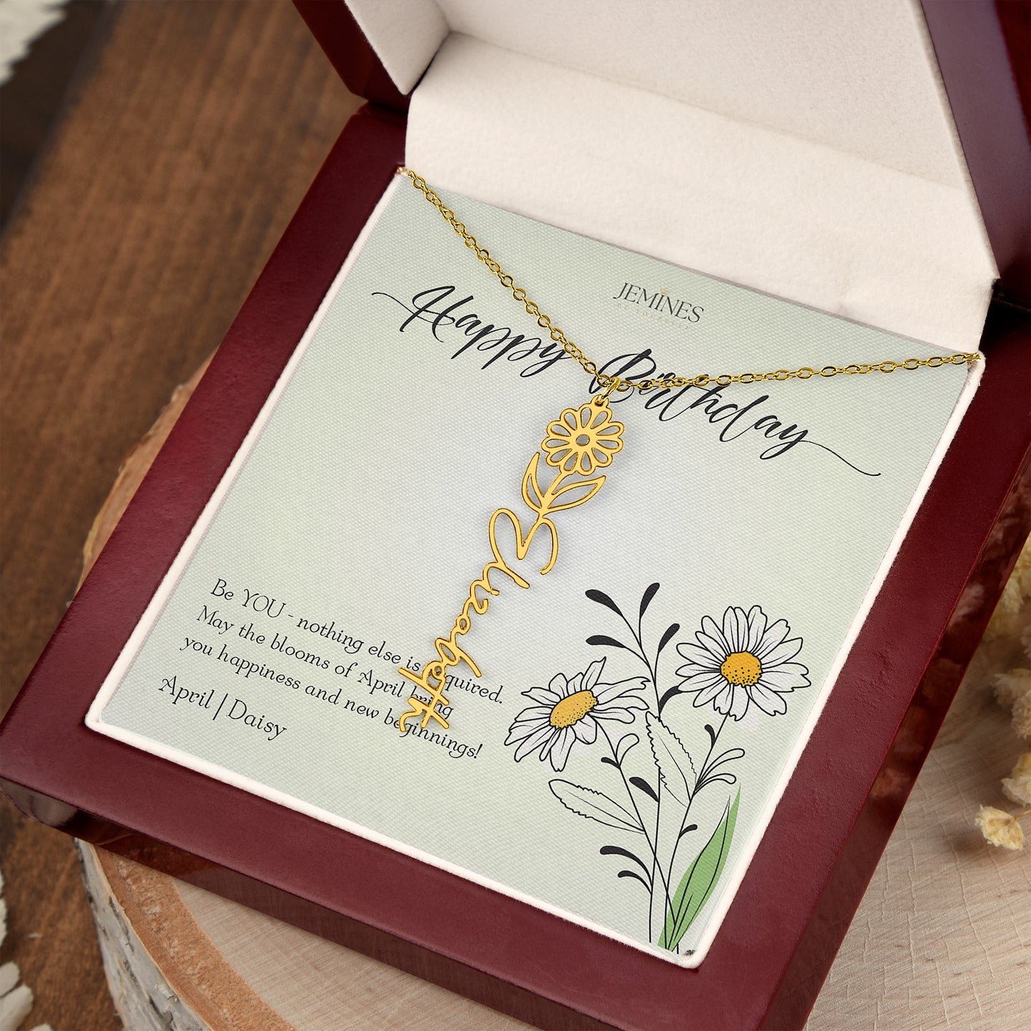 April Birth Flower Custom Gold Necklace