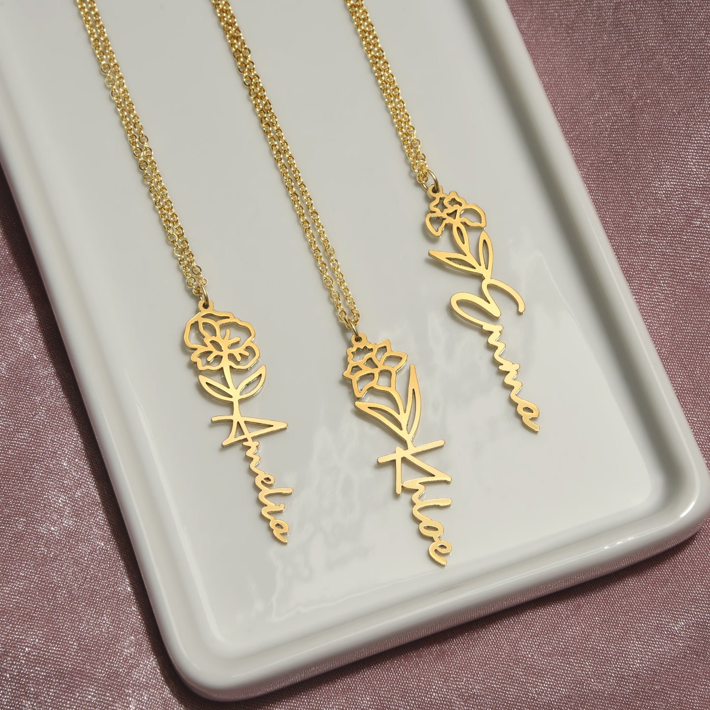 April Birth Flower Custom Gold Necklace