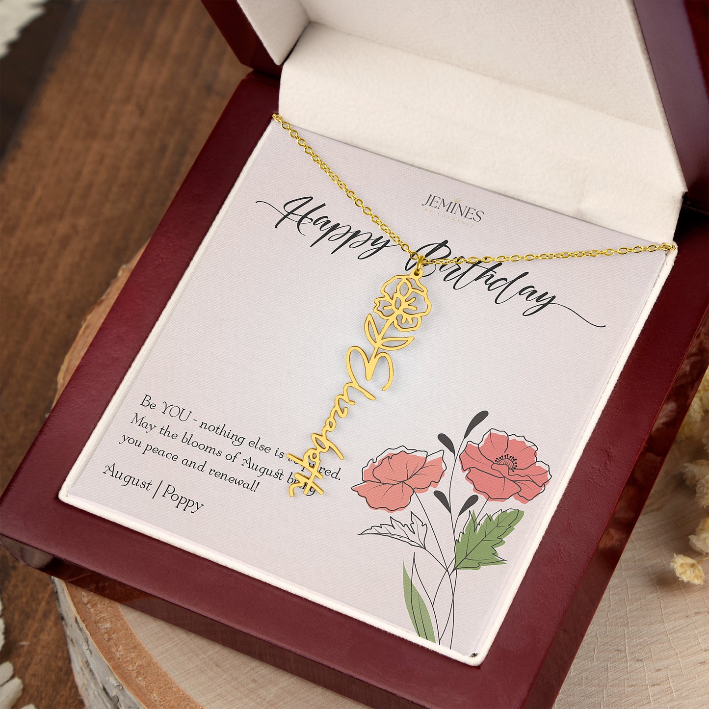 August Birth Flower Custom Gold Necklace