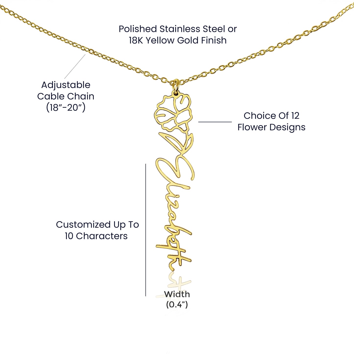 August Birth Flower Custom Gold Necklace