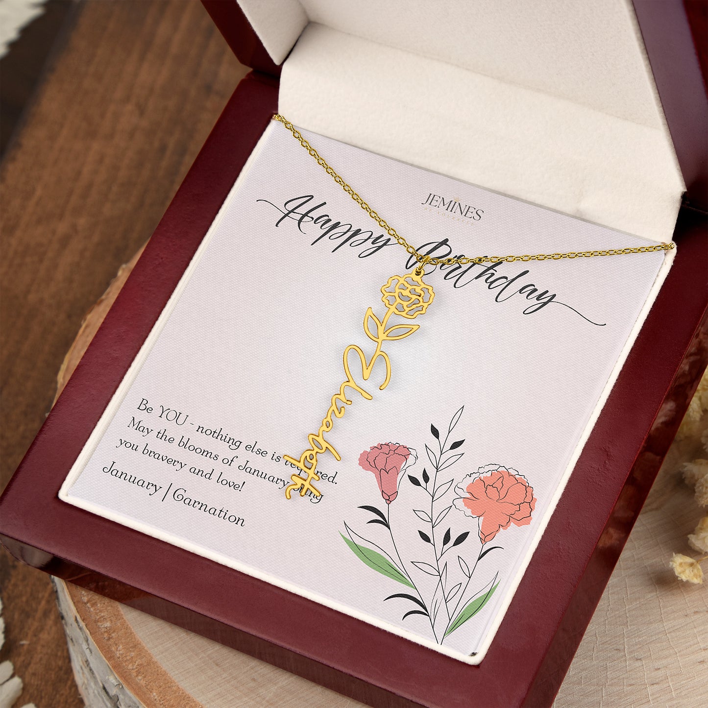 January Birth Flower Custom Gold Necklace