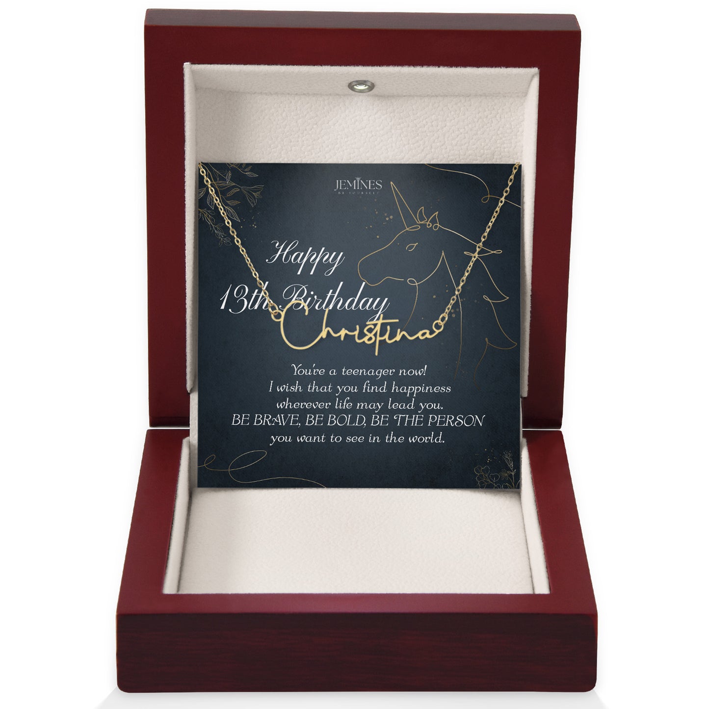 13th Birthday Custom Signature Name Gold Necklace