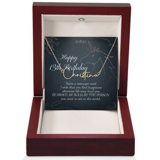 13th Birthday Custom Signature Name Gold Necklace