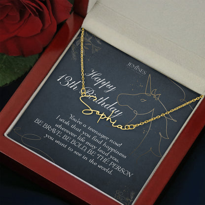 13th Birthday Custom Signature Name Gold Necklace