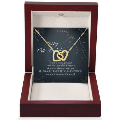13th Birthday Interlocking Hearts Gold Necklace