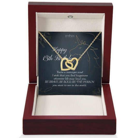 13th Birthday Interlocking Hearts Gold Necklace
