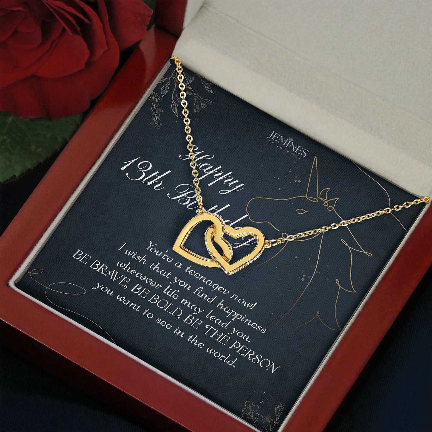 13th Birthday Interlocking Hearts Gold Necklace