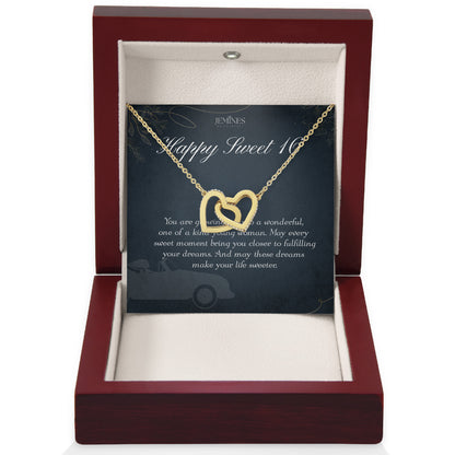 16th Birthday Interlocking Hearts Gold Necklace