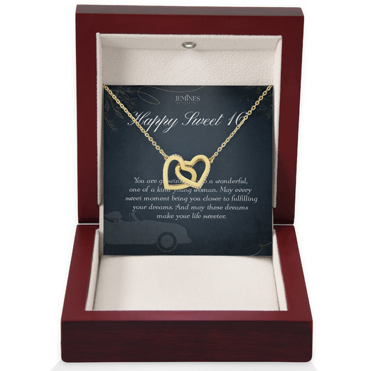 16th Birthday Interlocking Hearts Gold Necklace