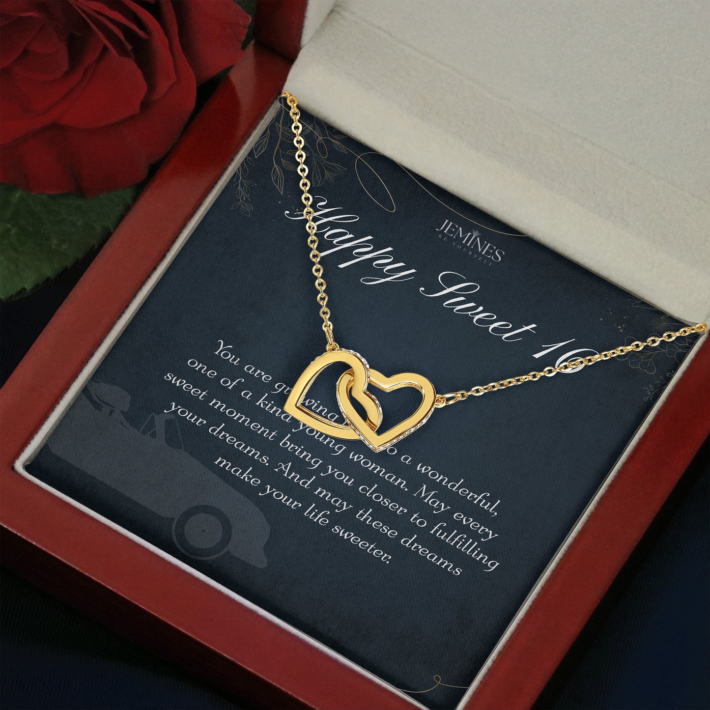16th Birthday Interlocking Hearts Gold Necklace