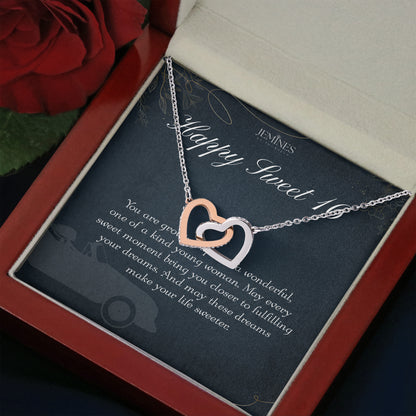 16th Birthday Interlocking Hearts Necklace