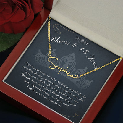 18th Birthday Custom Signature Name Gold Necklace