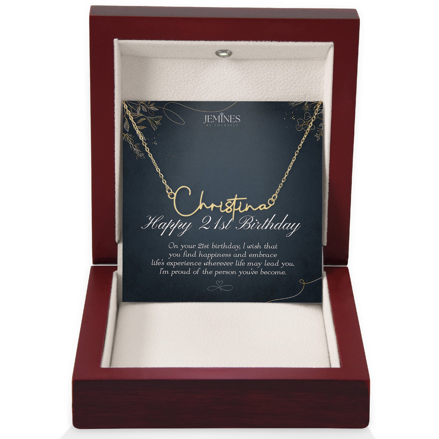 21st Birthday Custom Signature Name Gold Necklace