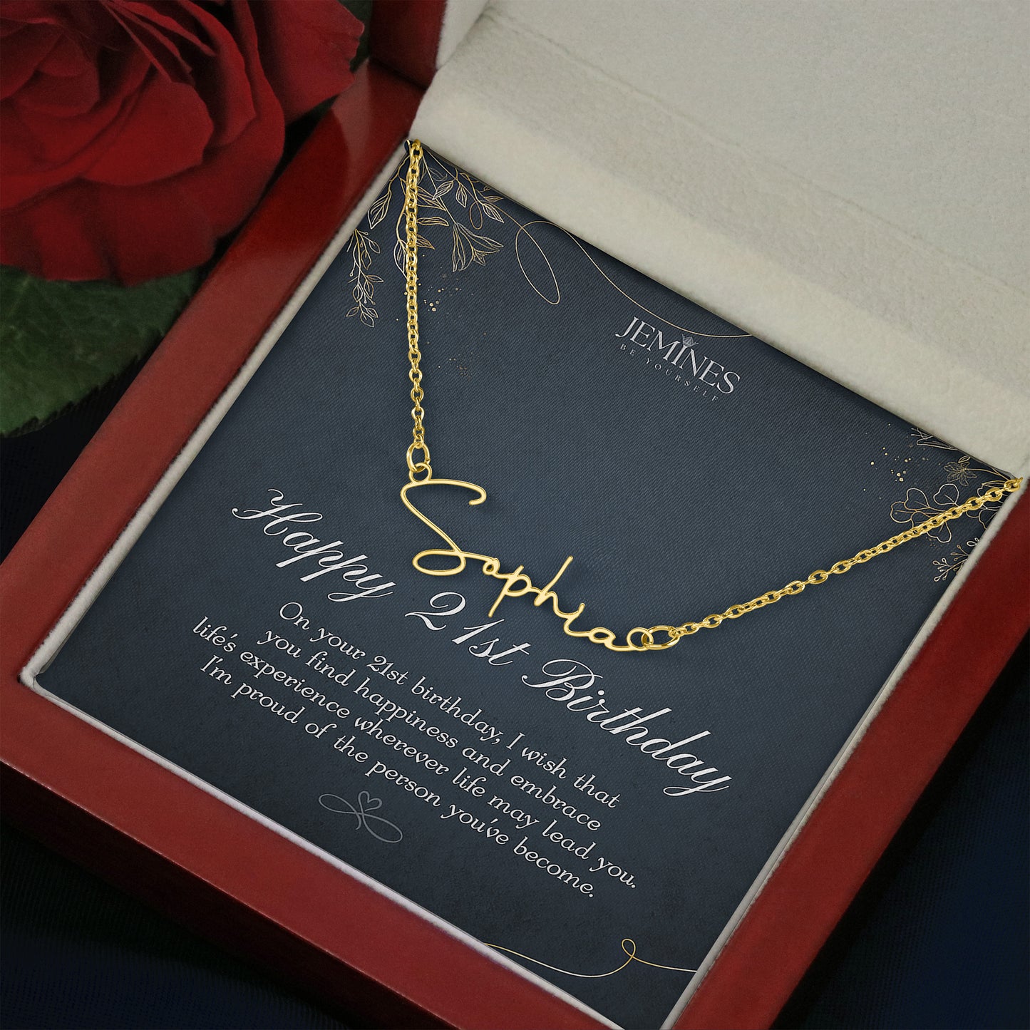 21st Birthday Custom Signature Name Gold Necklace