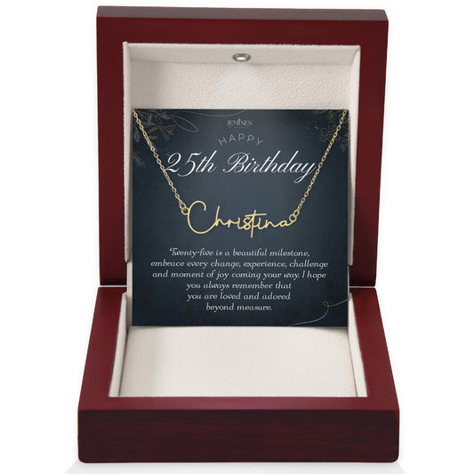 25th Birthday Custom Signature Name Gold Necklace
