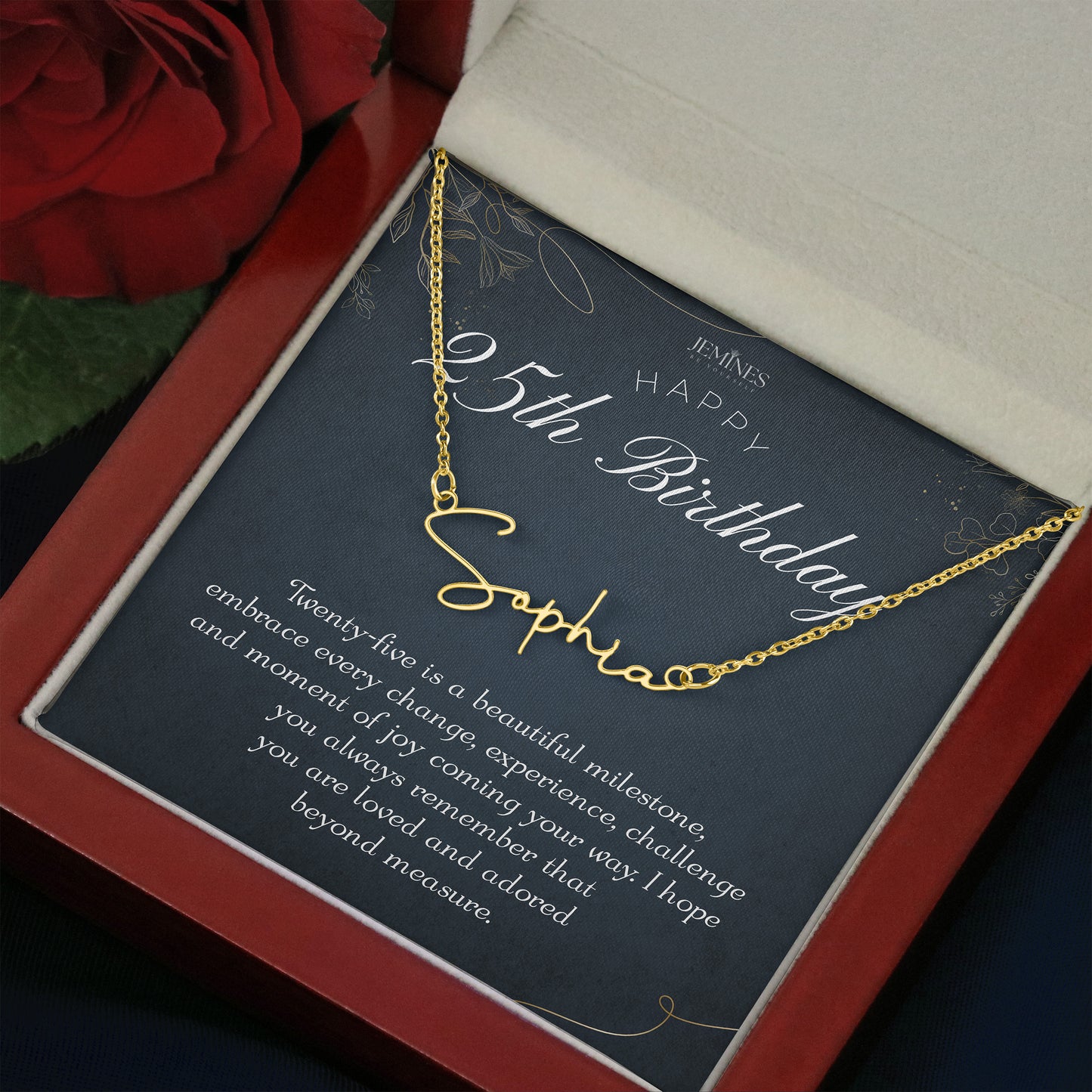 25th Birthday Custom Signature Name Gold Necklace