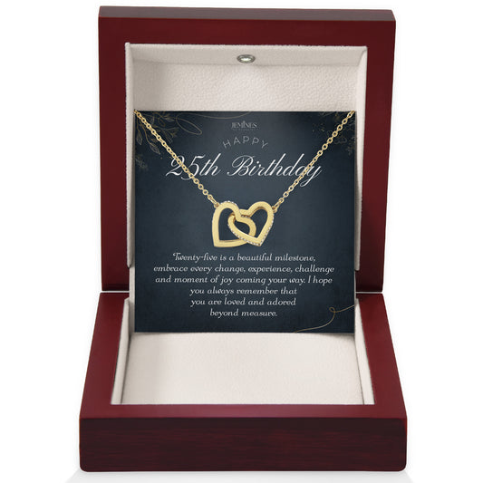 25th Birthday Interlocking Hearts Gold Necklace