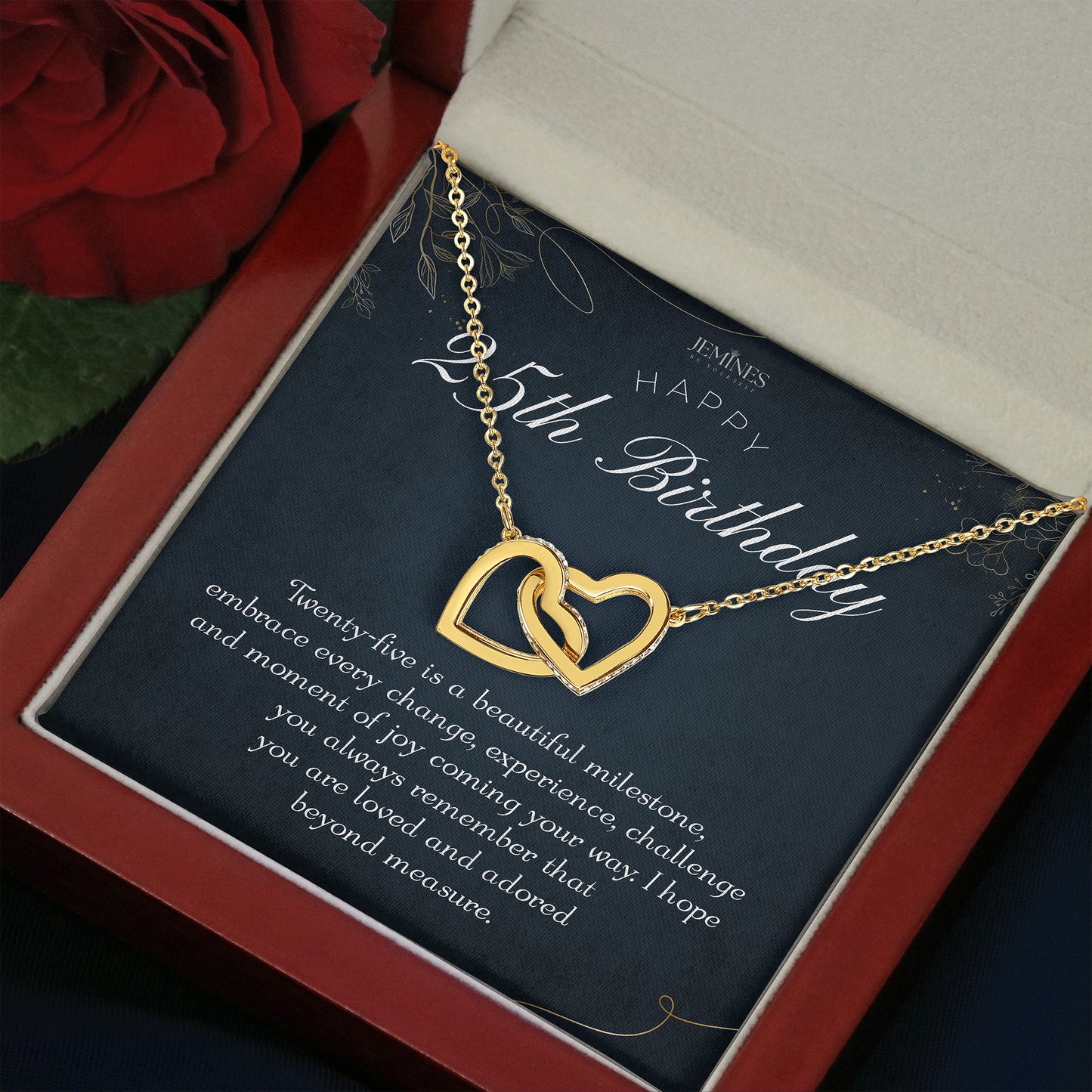 25th Birthday Interlocking Hearts Gold Necklace