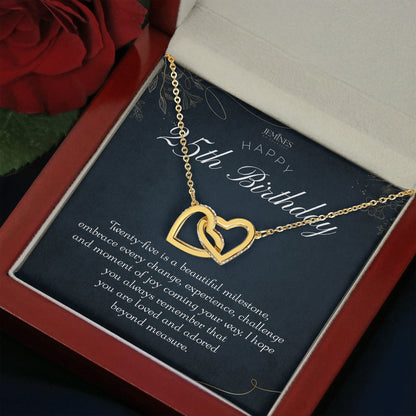 25th Birthday Interlocking Hearts Gold Necklace