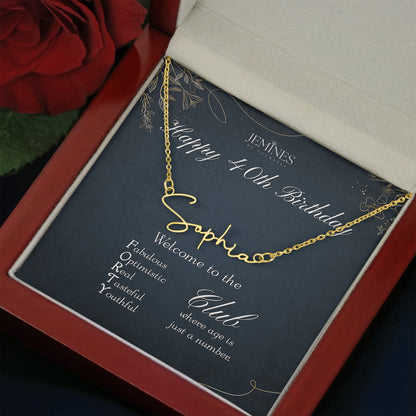 40th Birthday Custom Signature Name Gold Necklace