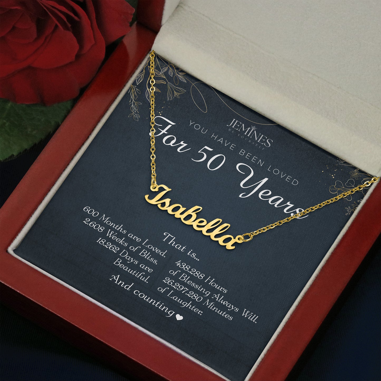 50th Birthday Custom Name Gold Necklace Gifts
