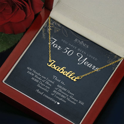 50th Birthday Custom Name Gold Necklace Gifts