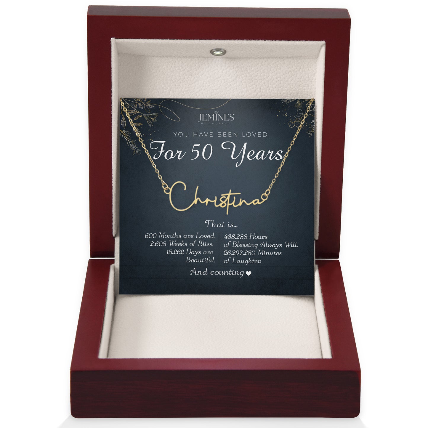50th Birthday Custom Signature Name Gold Necklace