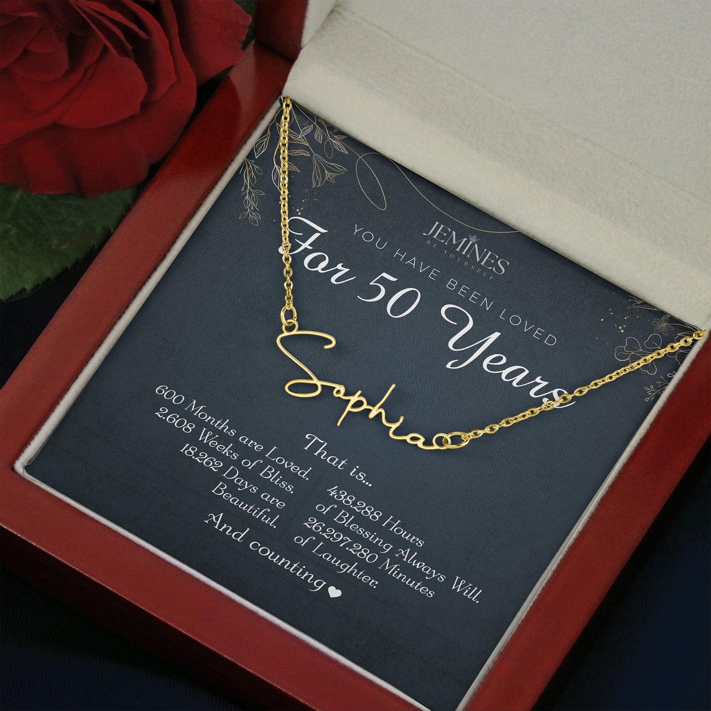 50th Birthday Custom Signature Name Gold Necklace