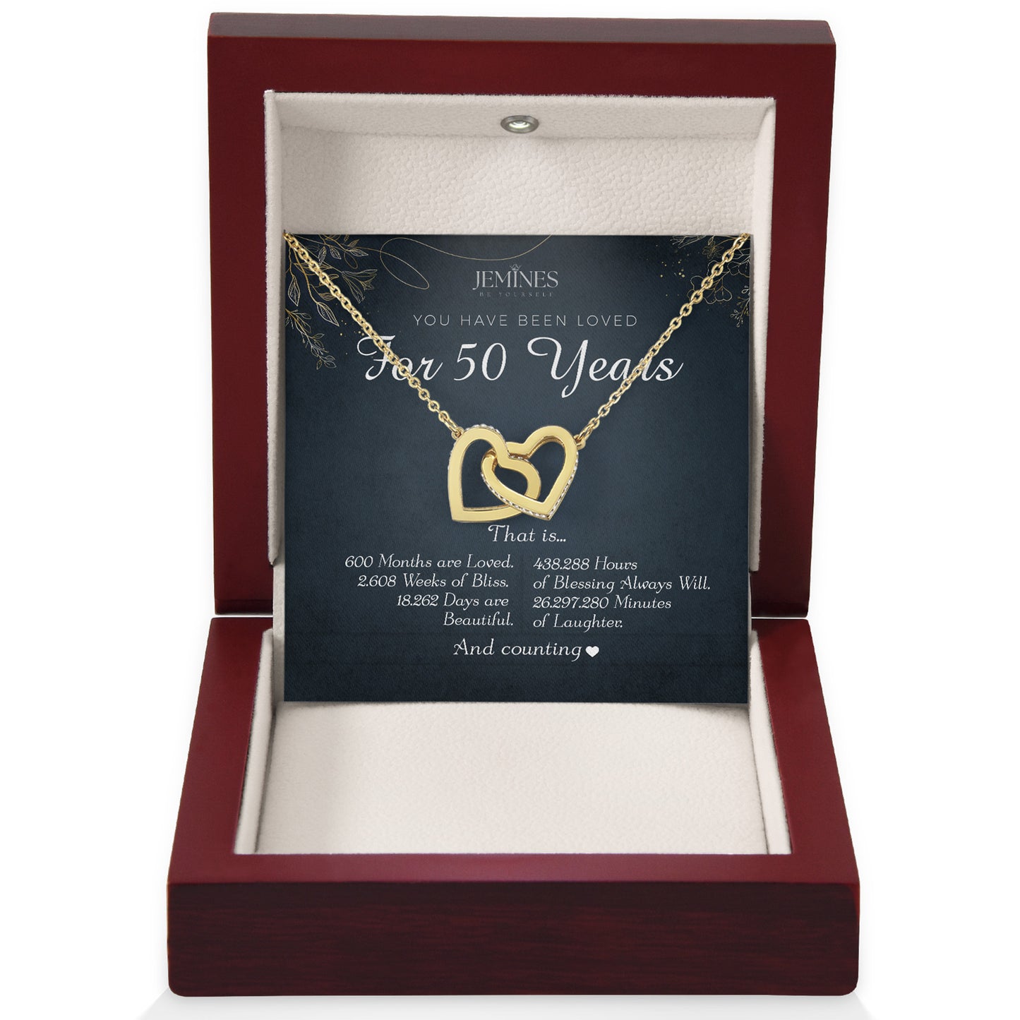 50th Birthday Interlocking Hearts Gold Necklace