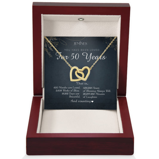 50th Birthday Interlocking Hearts Gold Necklace