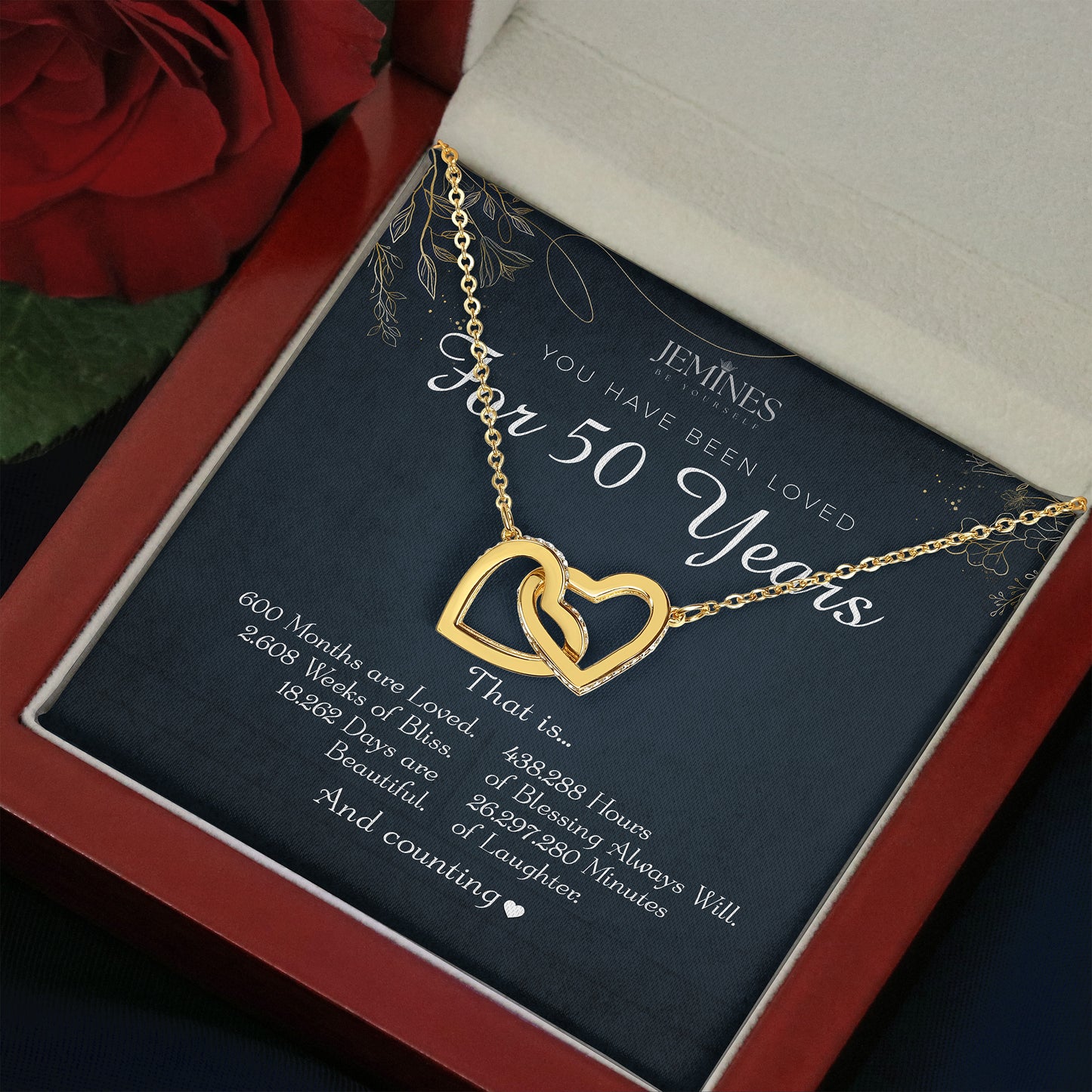 50th Birthday Interlocking Hearts Gold Necklace