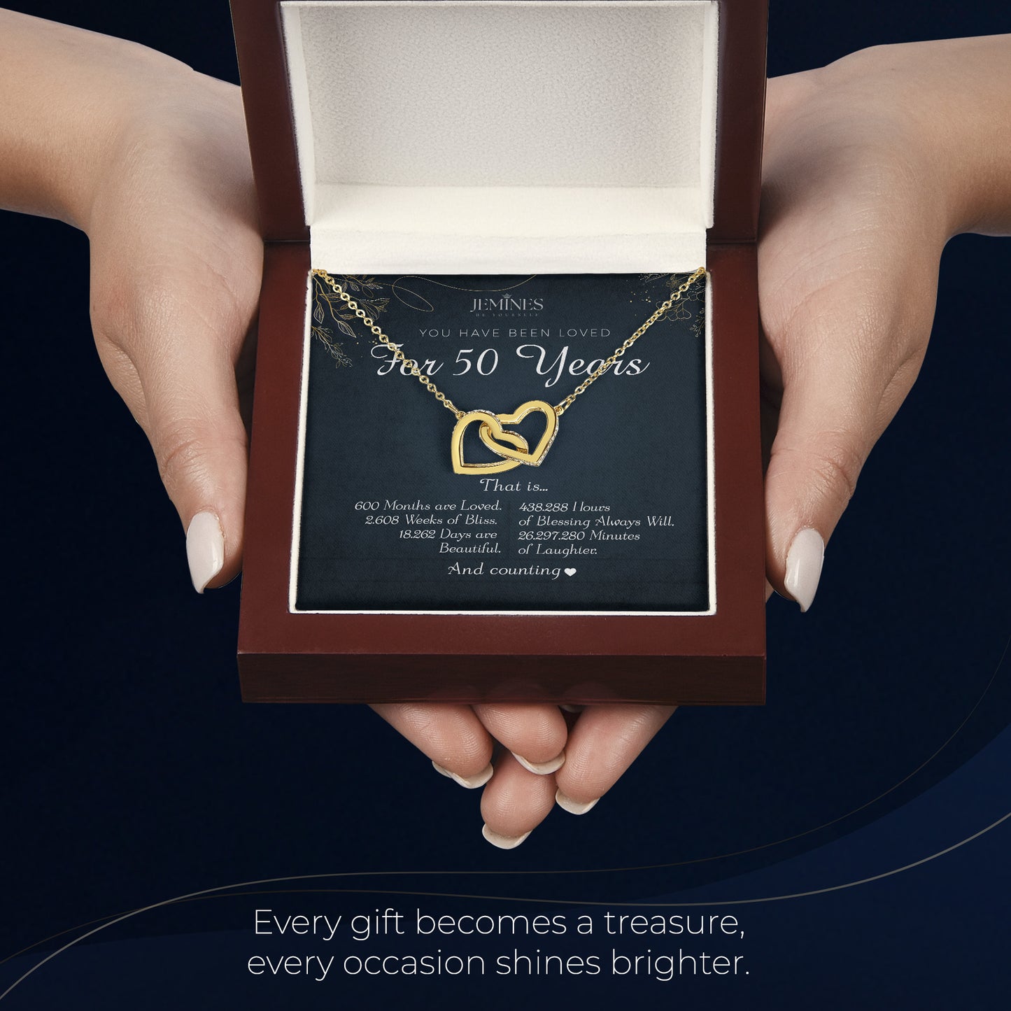 50th Birthday Interlocking Hearts Gold Necklace