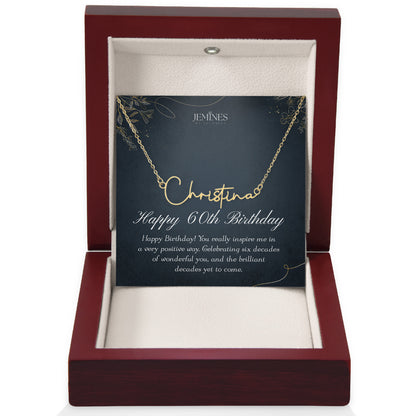 60th Birthday Custom Signature Name Gold Necklace