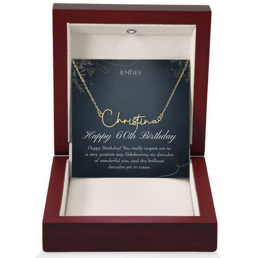 60th Birthday Custom Signature Name Gold Necklace