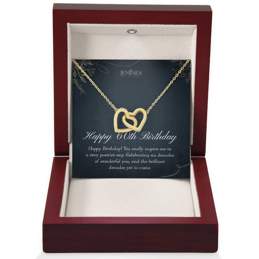 60th Birthday Interlocking Hearts Gold Necklace
