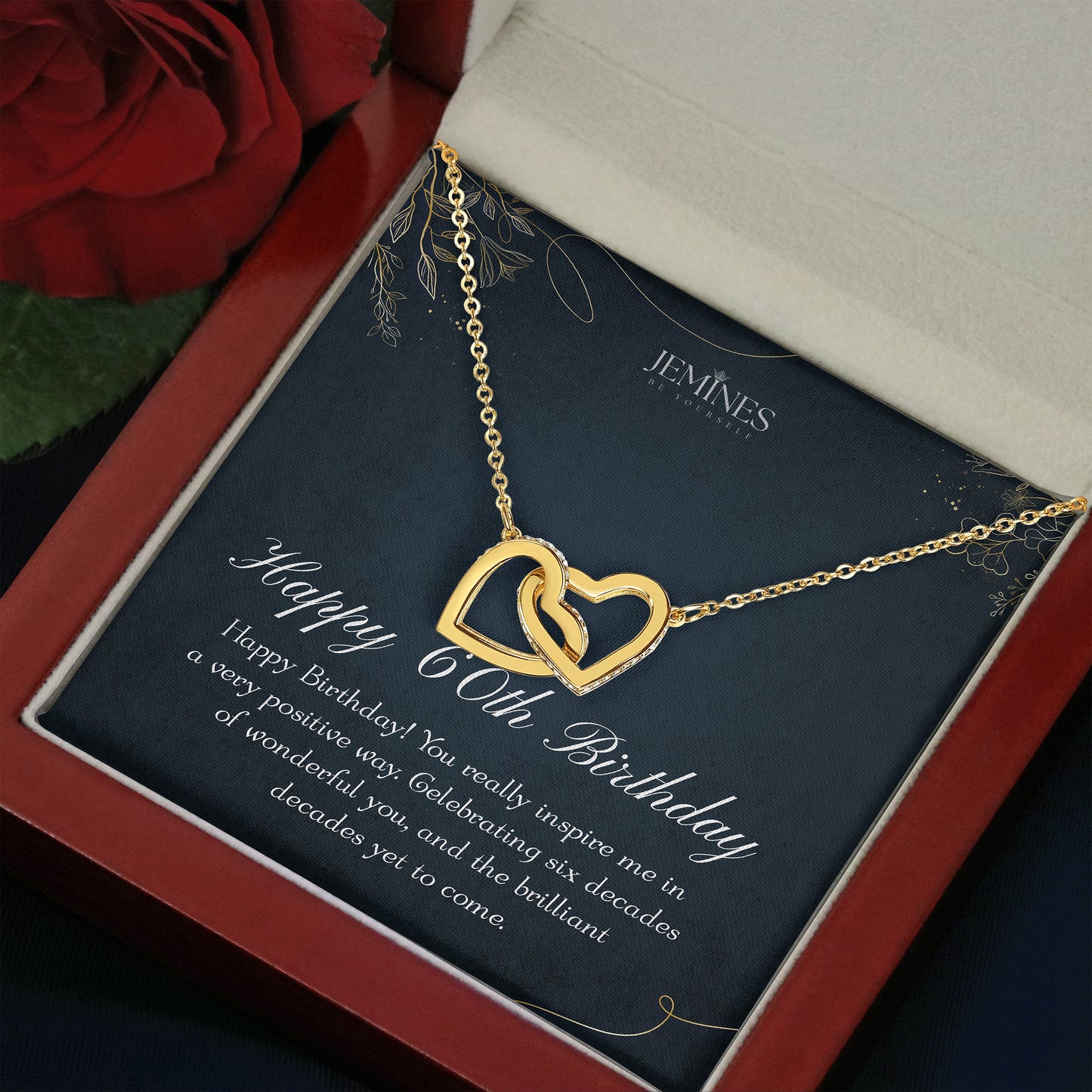 60th Birthday Interlocking Hearts Gold Necklace