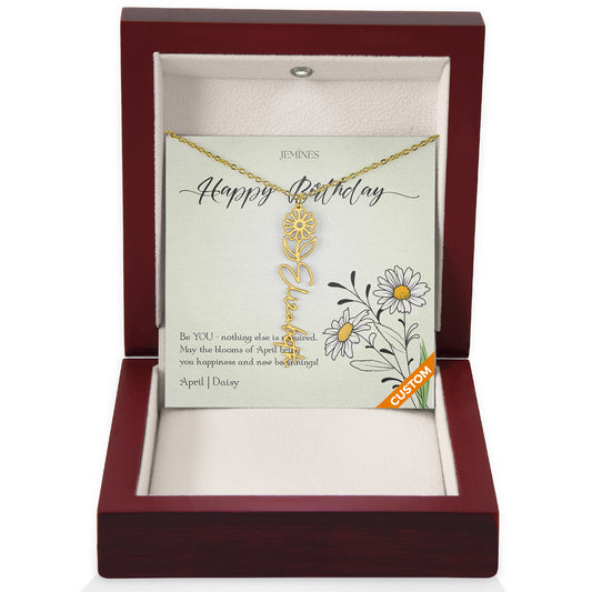 April Birth Flower Custom Gold Necklace