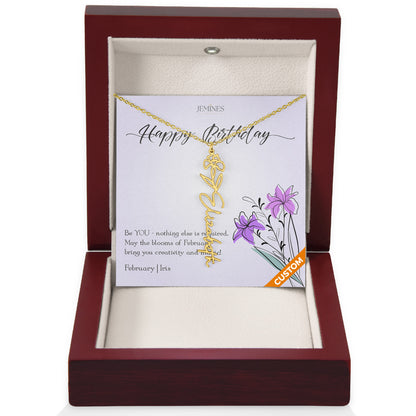 February Birth Flower Custom Gold Necklace