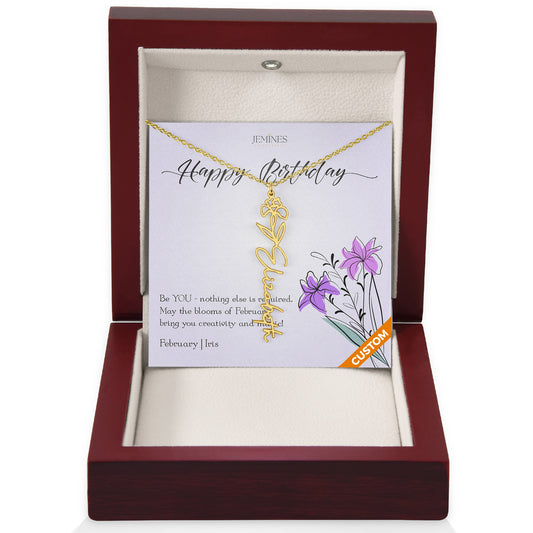 February Birth Flower Custom Gold Necklace