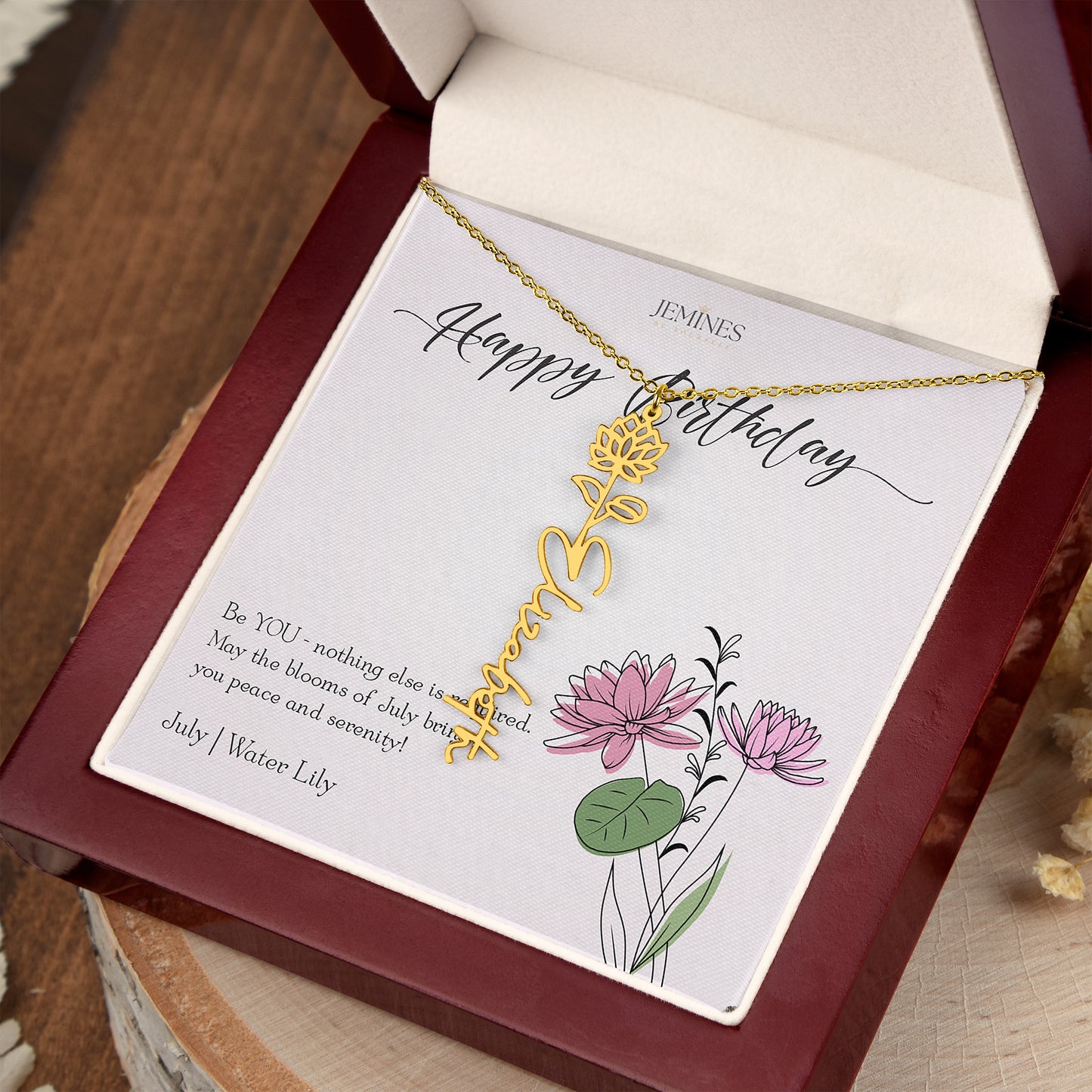 July Birth Flower Custom Gold Necklace