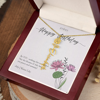 July Birth Flower Custom Gold Necklace