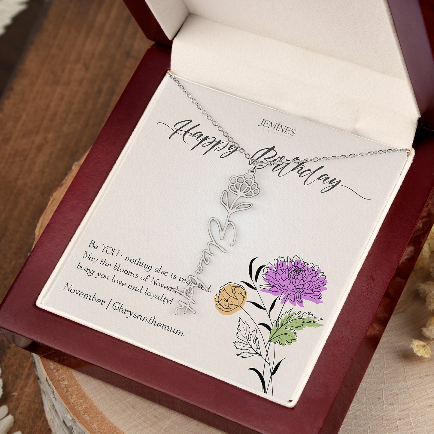 November Birth Flower Necklace Custom Gifts
