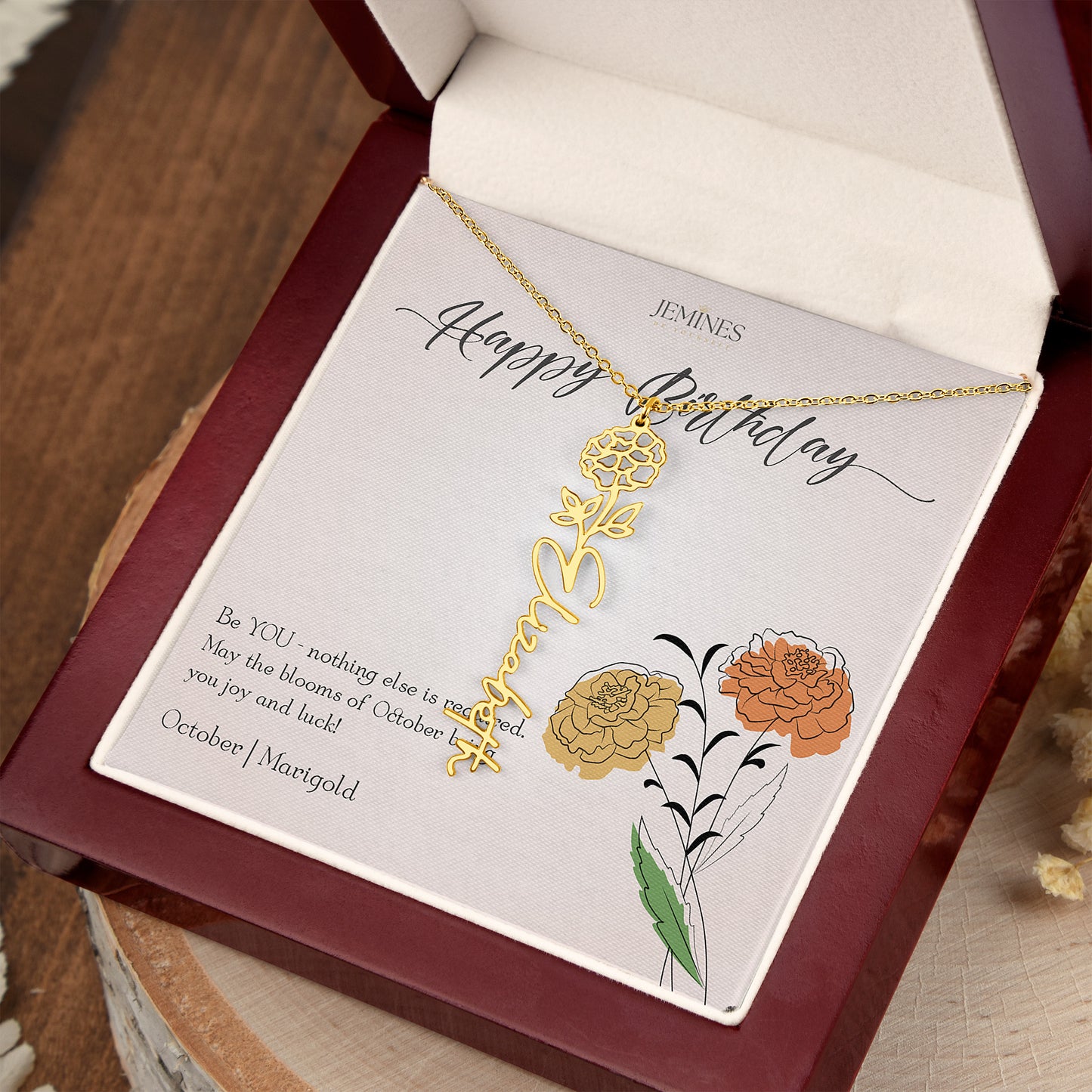 October Birth Flower Custom Gold Necklace