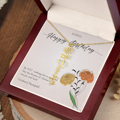 October Birth Flower Custom Gold Necklace