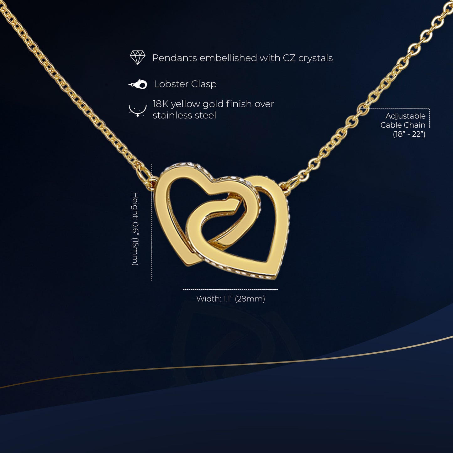 Princesa Interlocking Hearts Gold Necklace