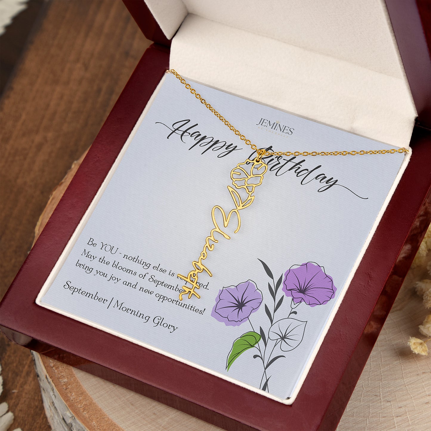 September Birth Flower Custom Gold Necklace